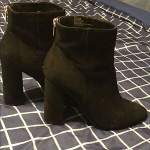 Black Faux Suede Block Heel Booties
